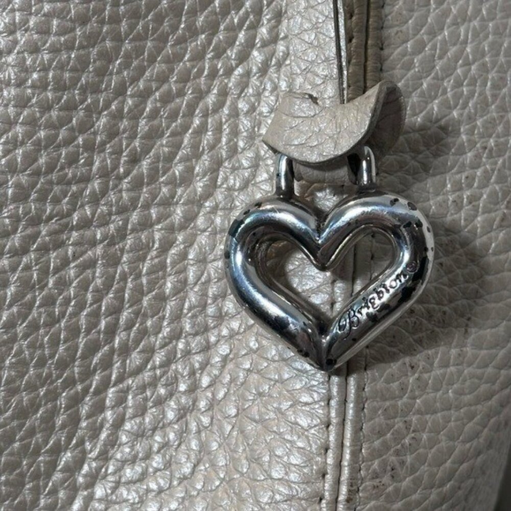 Brighton Barbados Pebbled Leather Handbag Purse Hobo Zip Top Ivory Pearl Multi - Picture 6 of 15